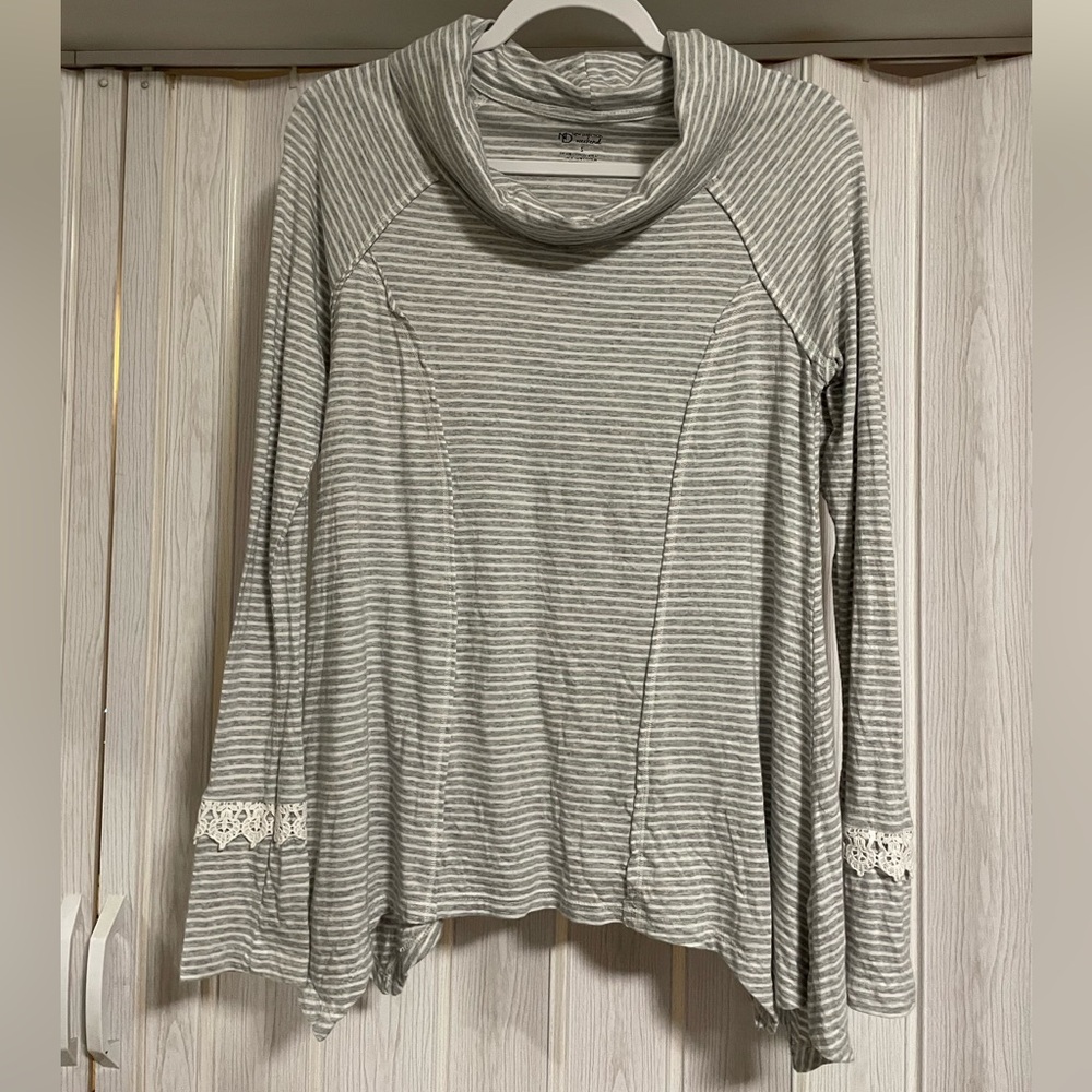 New Directions Striped Cowl Neck Long Sleeve Top